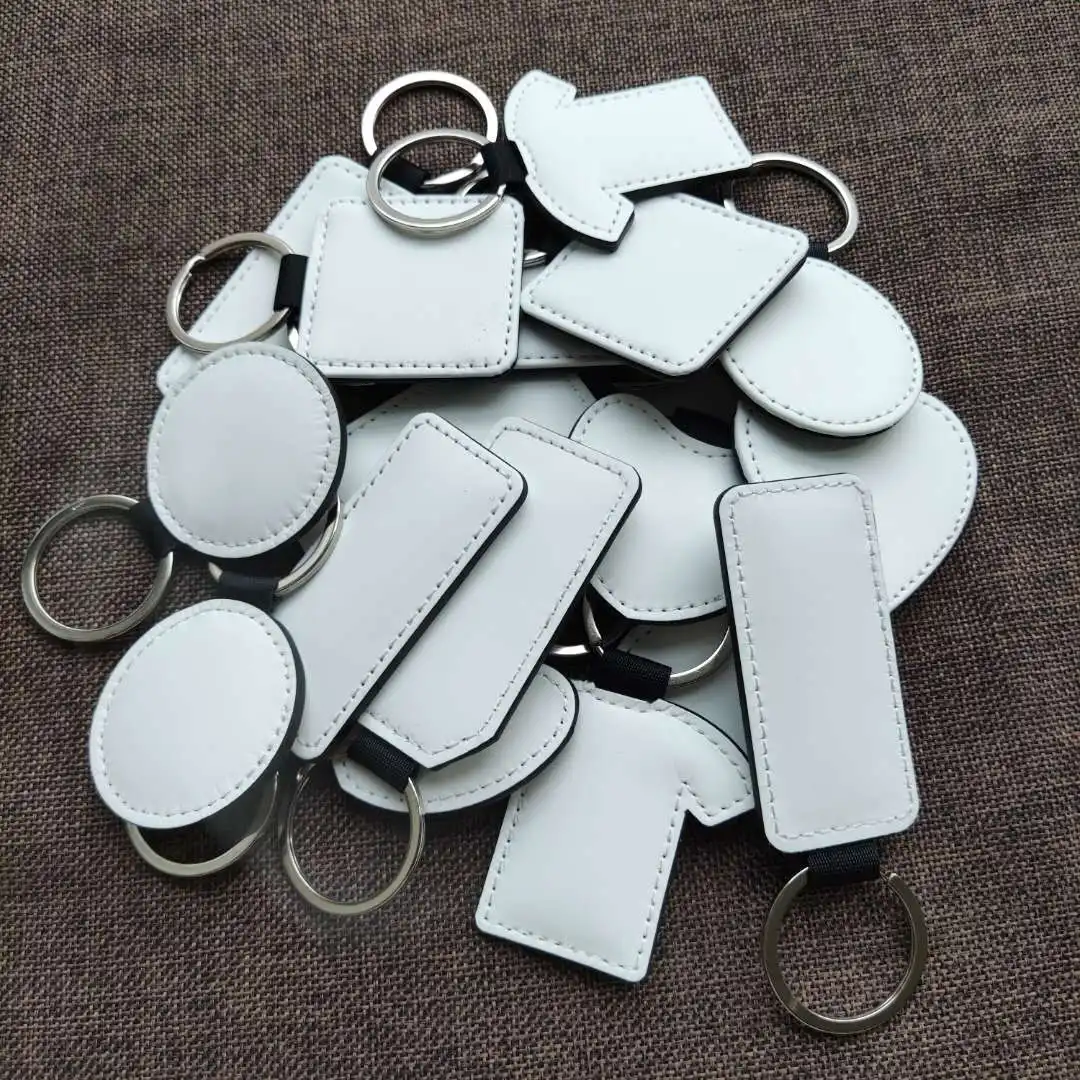 45pcs/lot Sublimation Blank PU Leather Keychain Pendant Tags Key Ring For Sublimation ink Printing Transfer paper