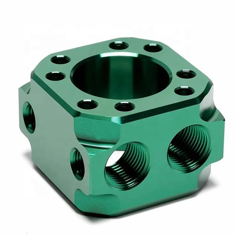 5-Axis CNC Machined 6061 Aluminum Hydraulic Manifold Block Green Anodized Oil Distribution Valve Base
