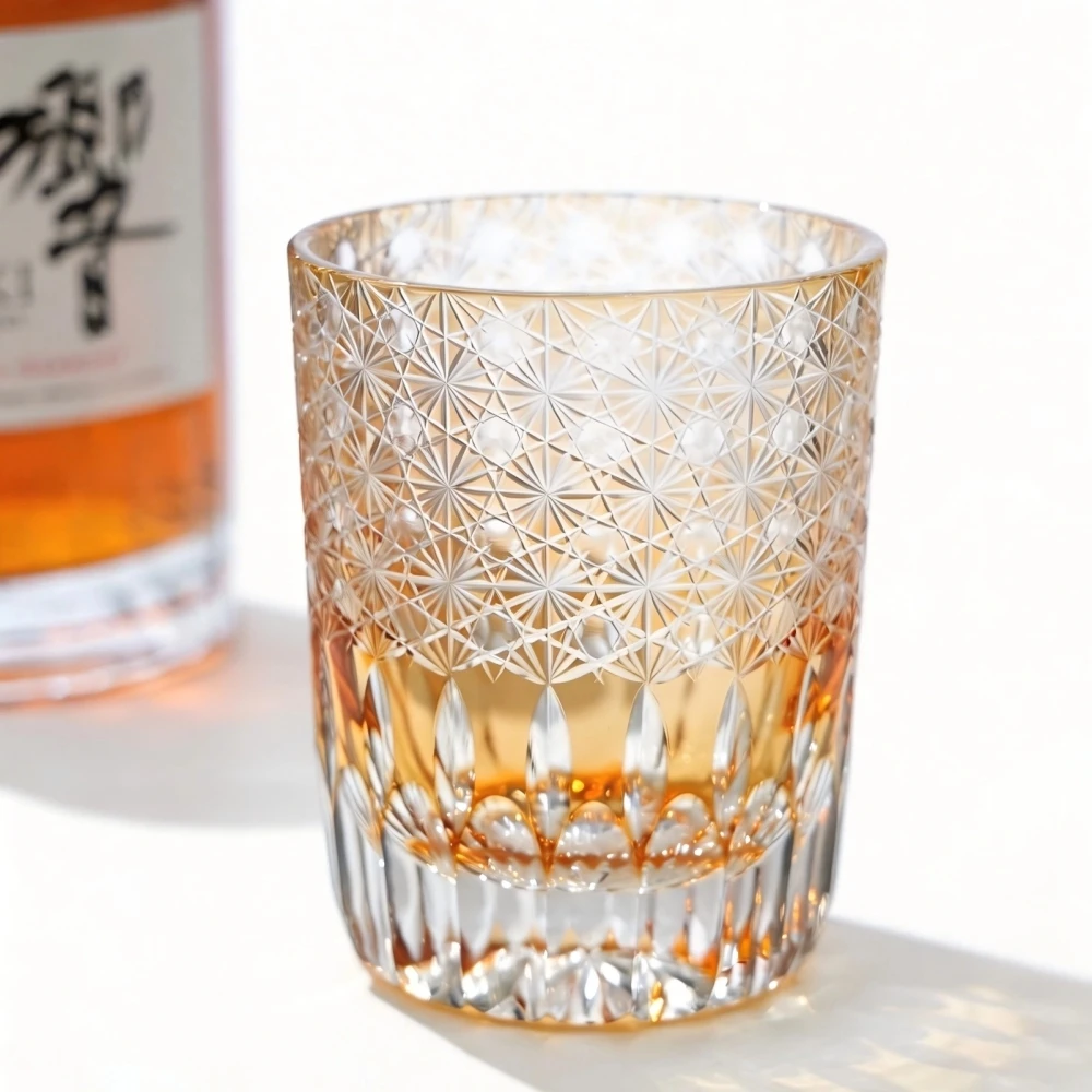 Hand Carved Gold Brilliant Crystal Edo Kiriko Collins Glass Highball Whisky Glass Whiskey Snifter Best Festival Gifts Wine Cup