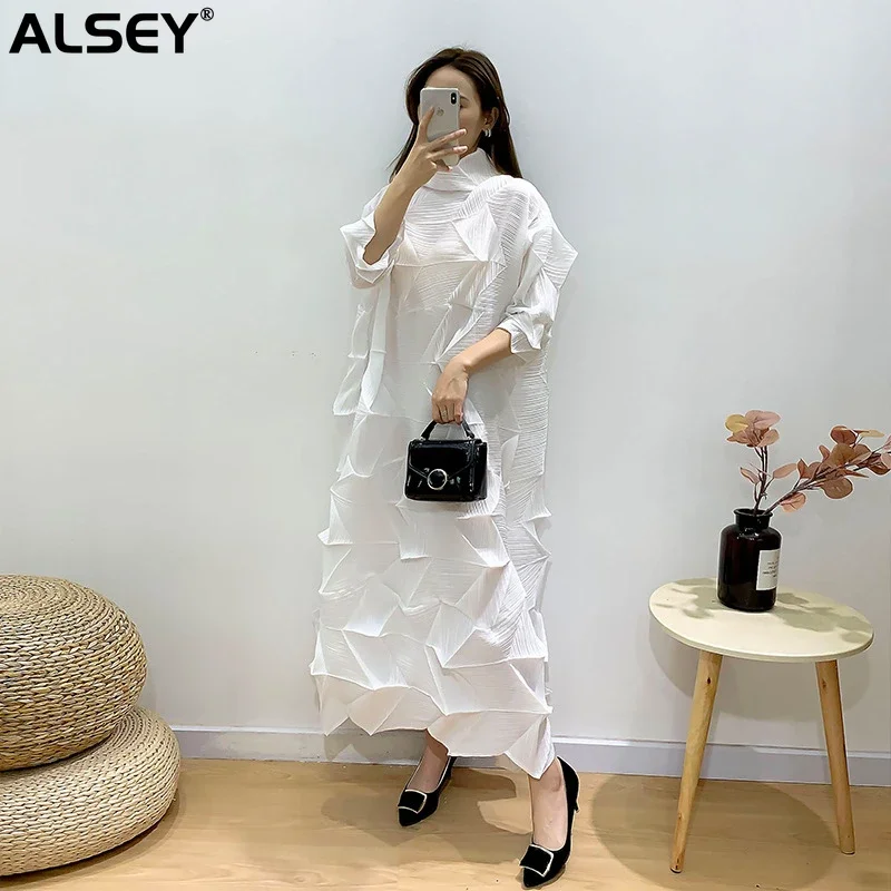 

Плиссированное Платье ALSEY Miyake, длинное модное асимметричное платье с высоким воротником, роскошное элегантное женское платье