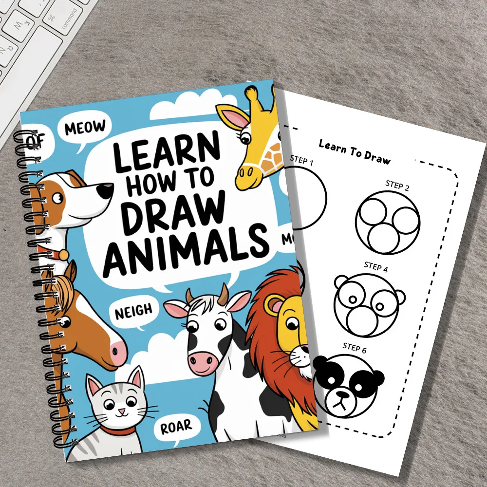 1 pezzo di delizioso taccuino di storie a tema animali con guide da disegno, adatto per casa, ufficio, aree per il tempo libero, perfetto per gli amanti dell'arte