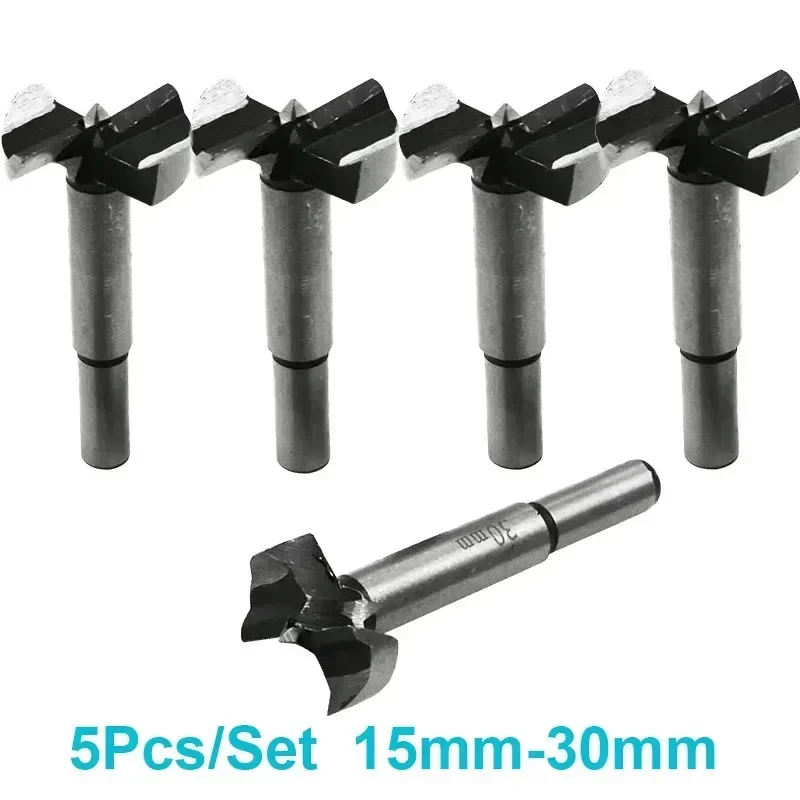

5Pcs/Set Woodworking Hole Opener Drilling Bit Hard Alloy Flat Wing Drilling Plastic Plate Reaming Hinge Locator Woodworking Tool