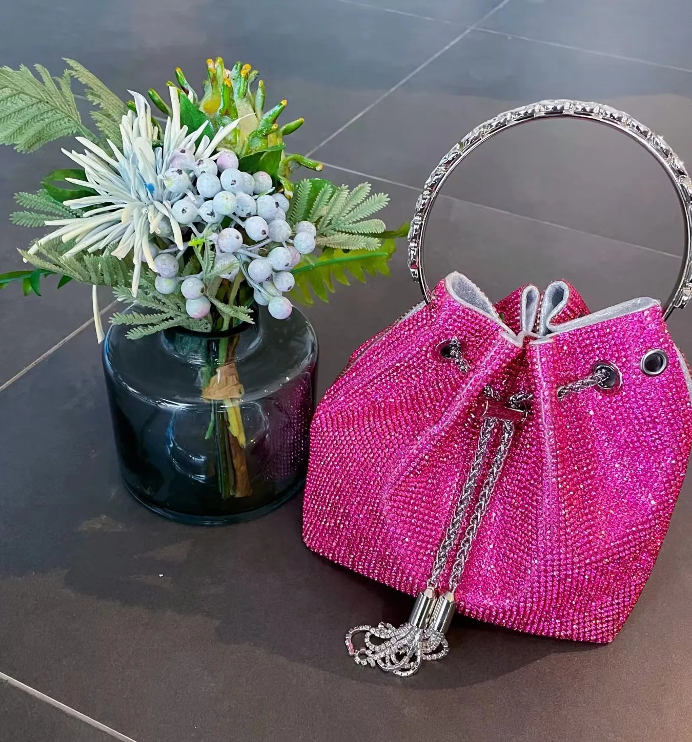 Colorful Crystal Shiny Rhinestone Diamond Evening Clutch Bag Wedding Party Bucket Purse Women Handbag Shoulder Messenger Bag