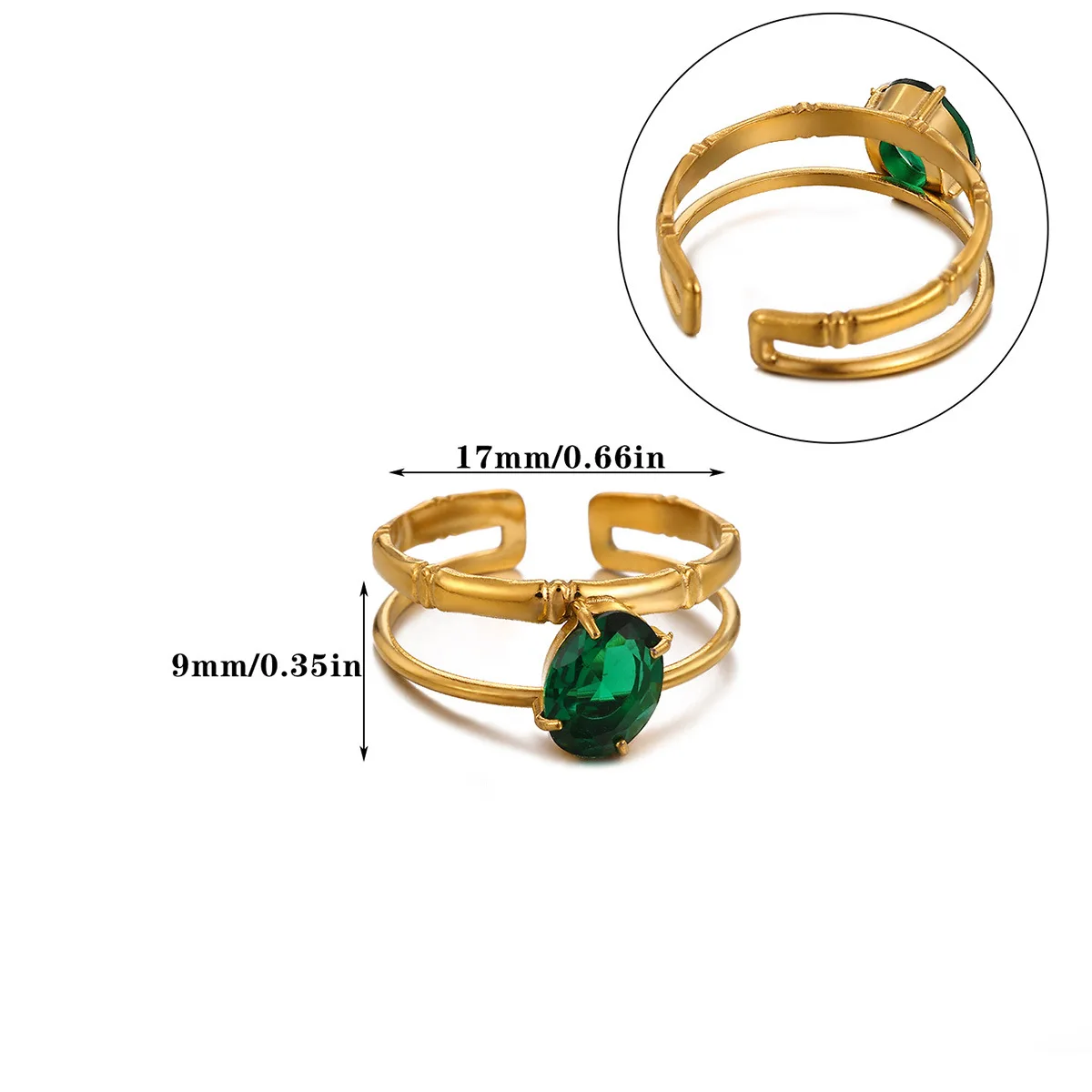DIEYURO 316L Stainless Steel Pink Green White Oval Zircon Double-layer Line Opening Ring Lady Classic Waterproof Ring Jewelry