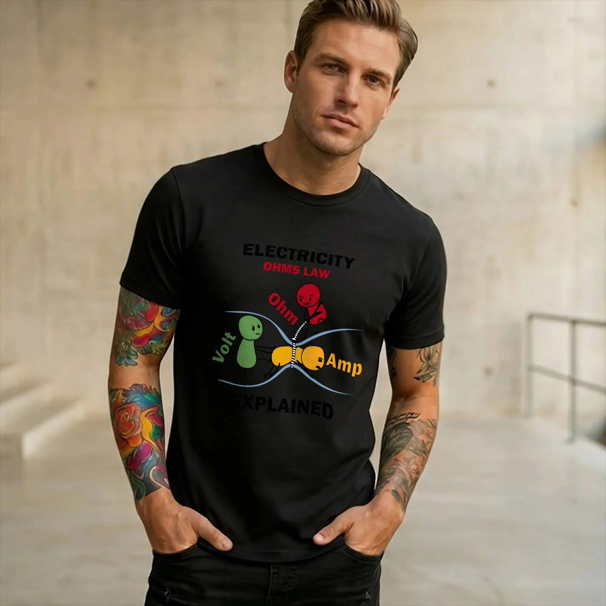 Electricity Explained funny Ohms Law  T-Shirt Electrical Engineer Casual Pure Cotton  T Shirts Plus Size Clothing