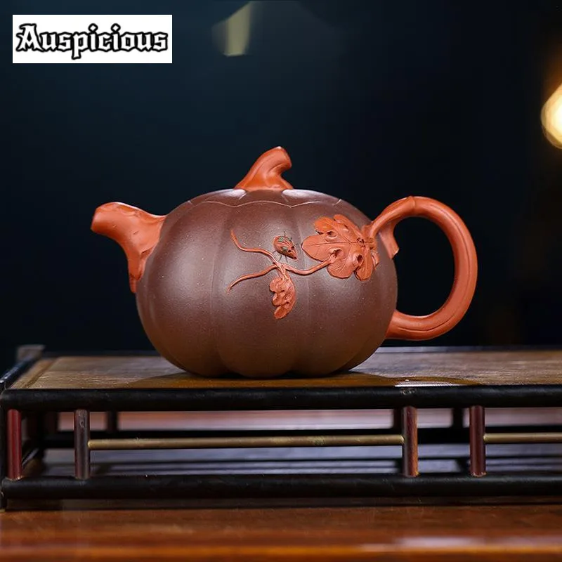 

370ml Chinese Yixing Purple Clay Tea Pot Raw Ore Bionic Pumpkin Pot Handmade Tea Infuser Filter Kettle Tradition Zisha Tea Set