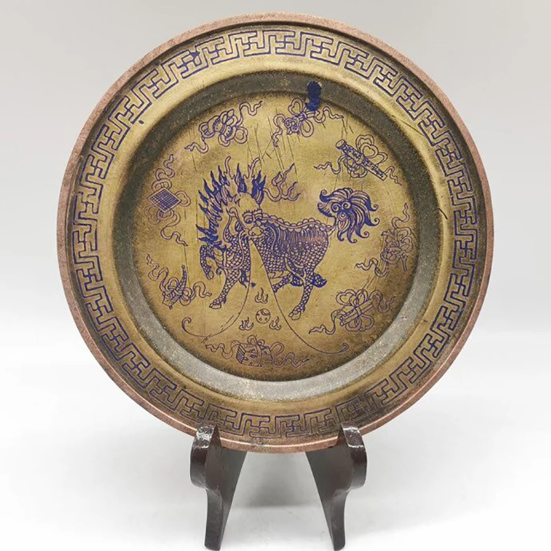 Antique Bronze Collection: Eight Treasures Qilin , Home Living Room Decoration, Brass Plate Ornament, Gift
