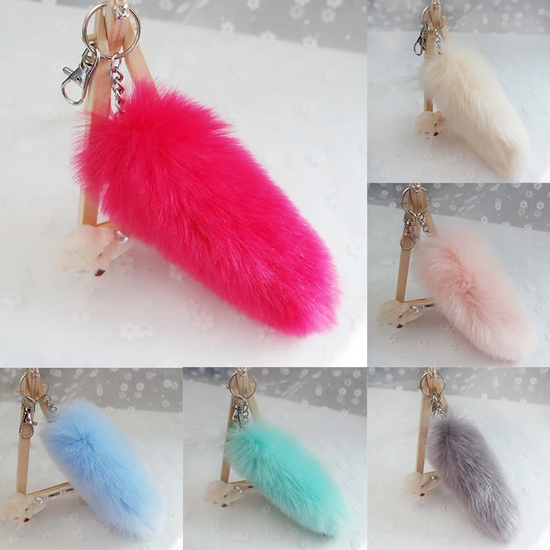 Fashion Faux Fox Tail Pendant Car Keychain Cute Plush Fur Tassel Pom Pom Charm Bag Keyring Holder Jewelry Gifts Accessory