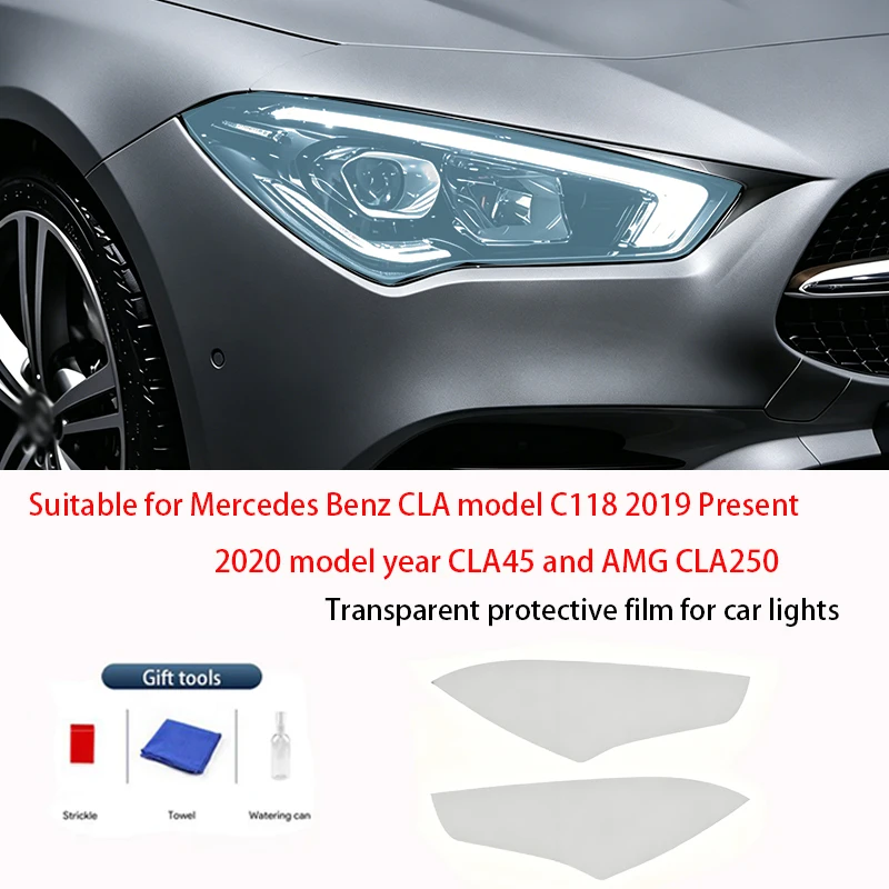

Для Mercedes-Benz CLA C118 CLA45 AMG CLA250 2020: Прозрачная дымчато-черная пленка из ТПУ для фар, защитная наклейка от царапин