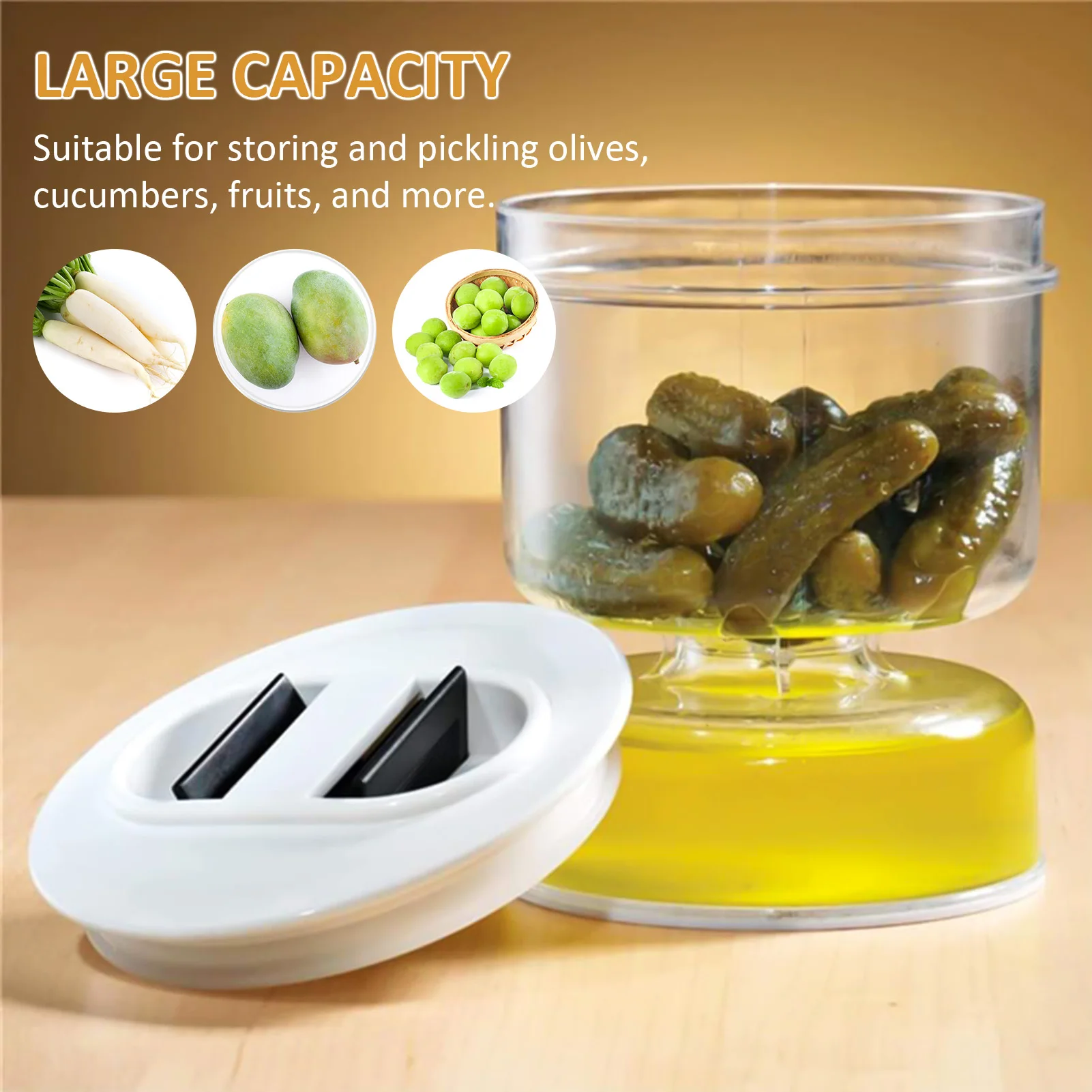 Pickle Olive Hourglass Jar Pickle Juice Wet and Dry Separator Food Container with Strainer Flip Airtight Lid