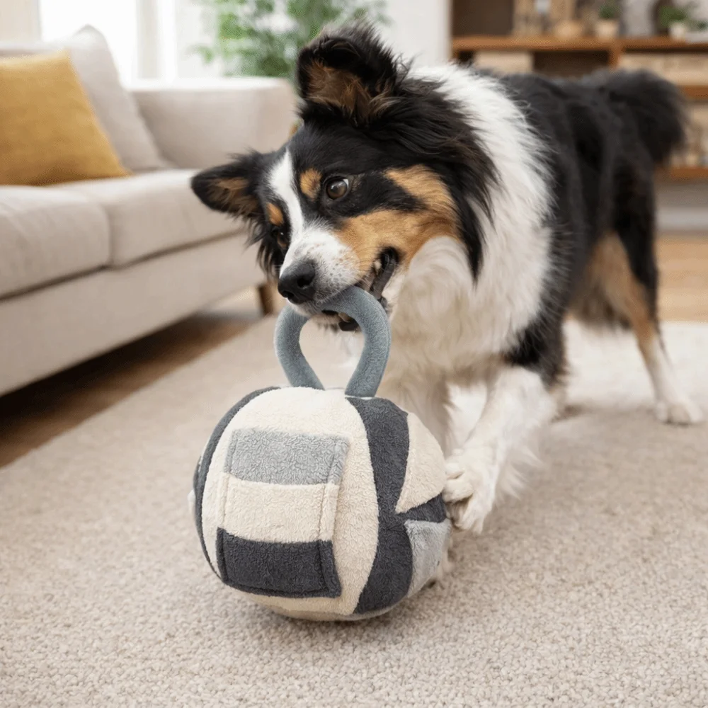 

Bite Resistant Dog Snuffle Ball Nonstop Play Flannel Dog Sound Chew Ball Color Splicing Hidden Treats Toy Aggressive Chewers