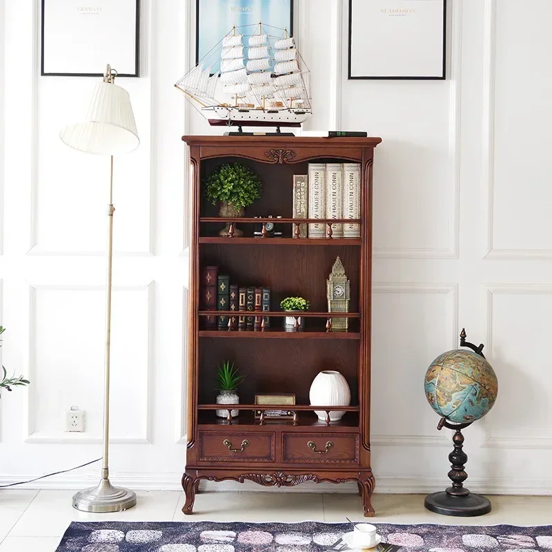 Solid wood bookcase French retro desk combination oak doorless open multi-layer shelf bookshelf
