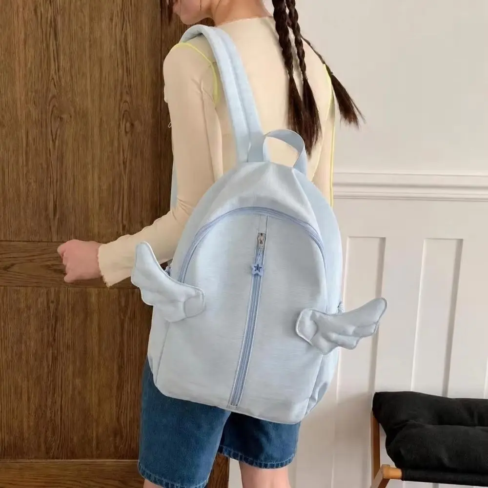 Y2k Sweet Angel Wing Backpack Minimalist Multiple Pockets Nylon Rucksack Large Capacity Durable Student School Bag Daily