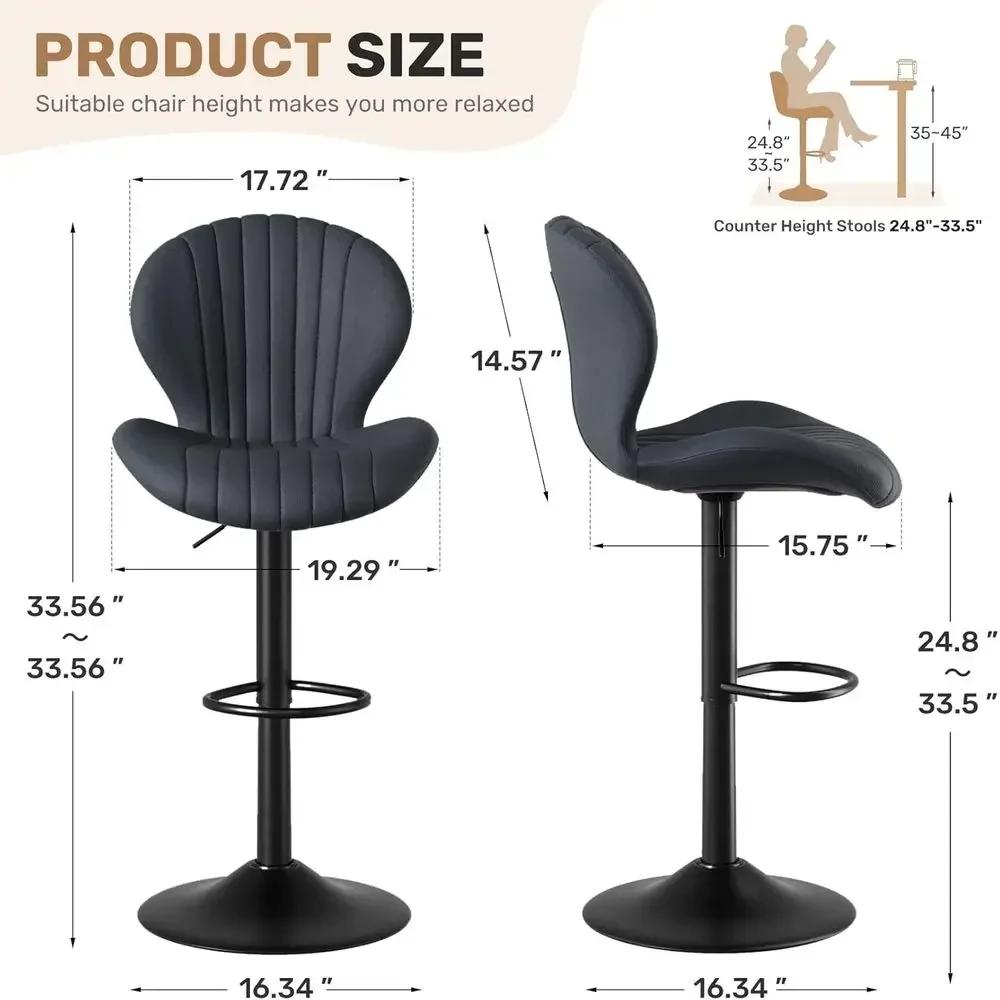 Swivel Counter Height Bar Stools Set of 2 with High Backrest, Comfortable Padded Seats, Heavy-Duty Base for Kitchen Island or Di
