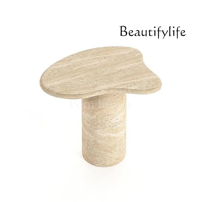 DL Wabi Sand Wind Natural Travertine Special-shaped Edge Designer Light Luxury Household Living Room Bedside Table Edge P