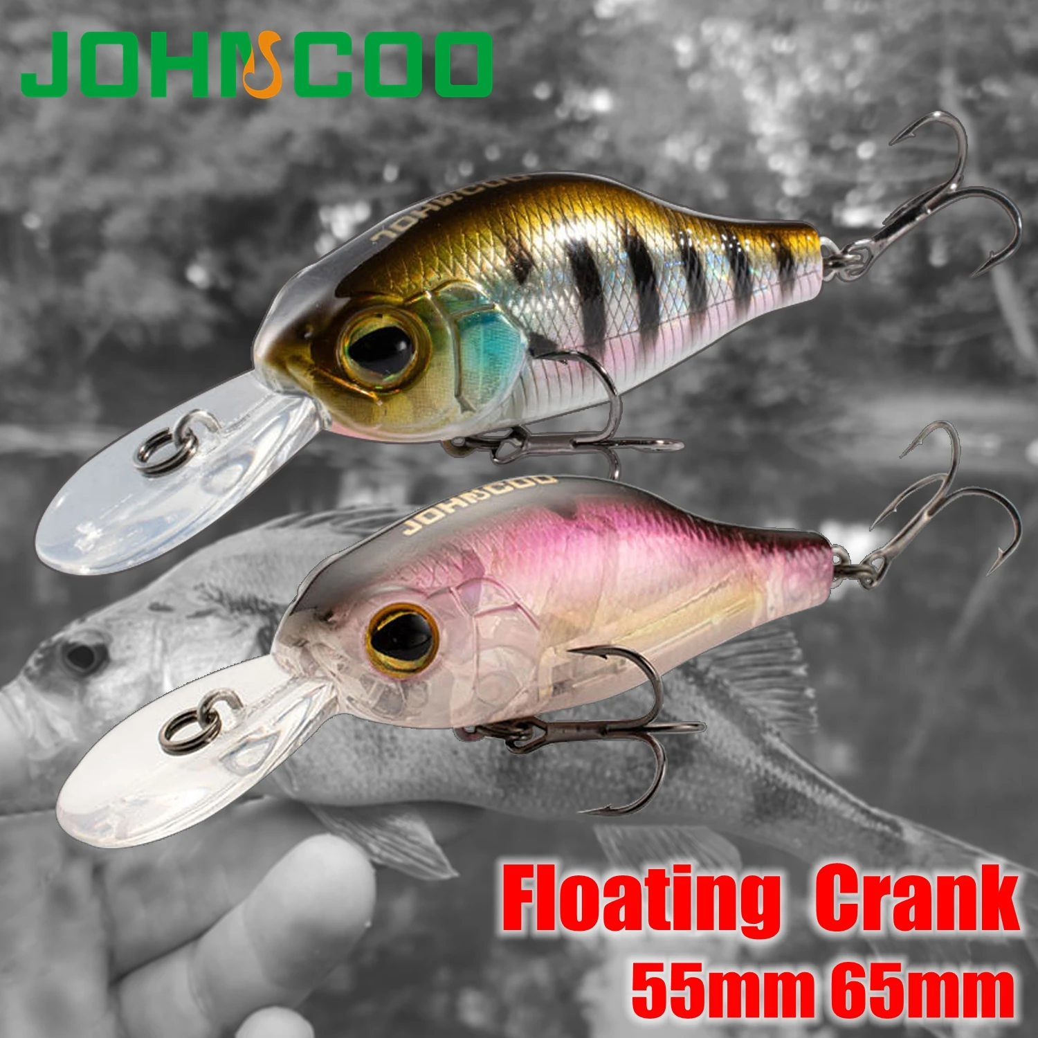 Johncoo Schwimmköder 5,5cm 6,5cm Angelköder Harter Köder Jerkbait Wobbler Crank Angelköder Tiefe 2-4m
