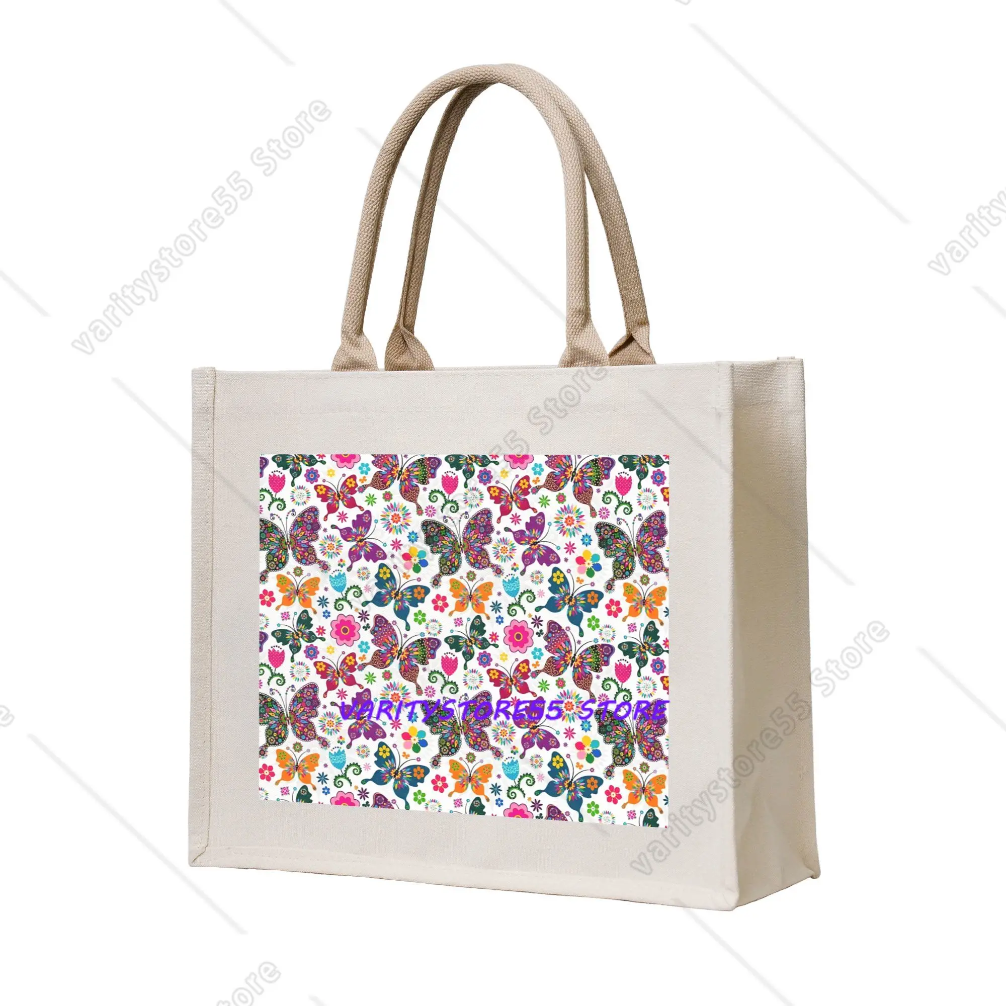 Recycling Funny Colourful Butterfly Printed  Shopping Bag Women Tote Bag Portable  Grocery Shopper Bags