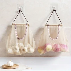 1pc Household Hanging Beige Onion and Garlic Storage Bag, Fruit Wall Mesh Bag, Kitchen Vegetable Storage Mesh Bag