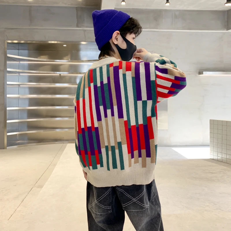 Cool Kids Multi-colored Stripe Sweater For Boy Spring Autumn Knitted Streetwear Clothing Teenage Child Colorful Sweater Knitwear