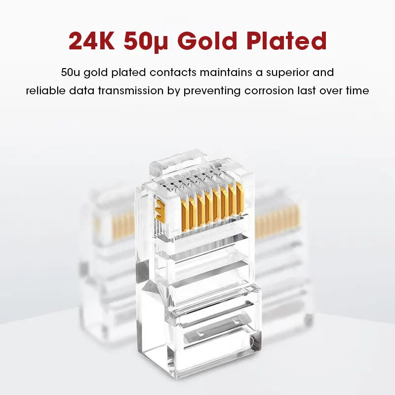 ZoeRax CAT5e CAT6 Stecker RJ45 Modularstecker Netzwerkstecker 50μ vergoldet 1,1mm Lochende für Ethernet-Kabel – Detail 1