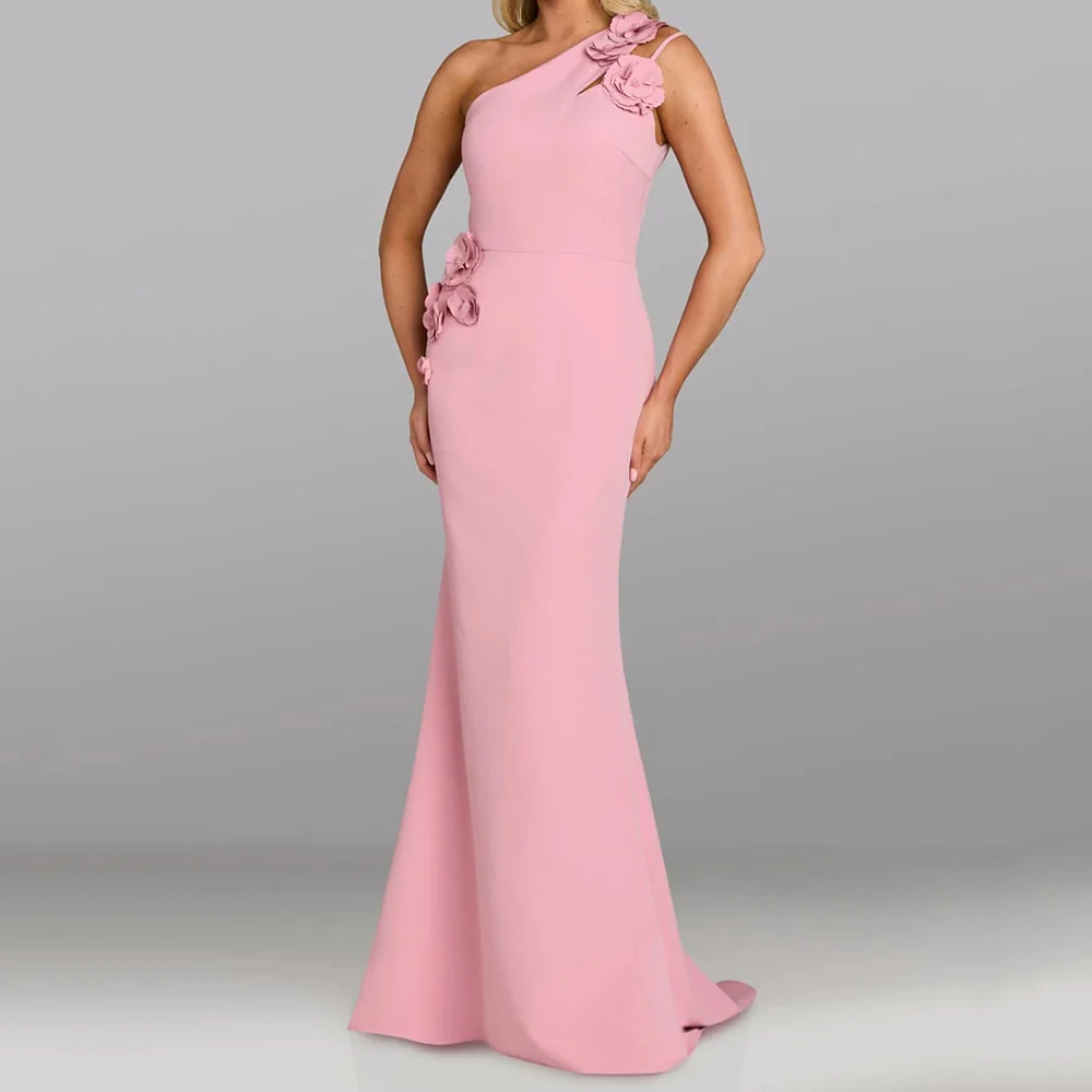 

Women's Mermaid Evening Dresses Floor-length One-shoulder Sleeveless Prom Gown Fashion Flowers Simple Draped Customized Gowns