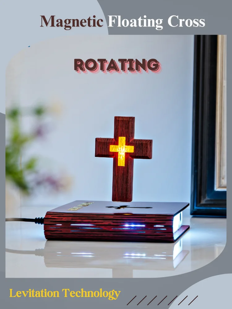 Lampe croisée en lévitation Bible, veilleuse croisée flottante avec lévitation magnétique colorée, cadeau chrétien, décoration spirituelle pour la maison