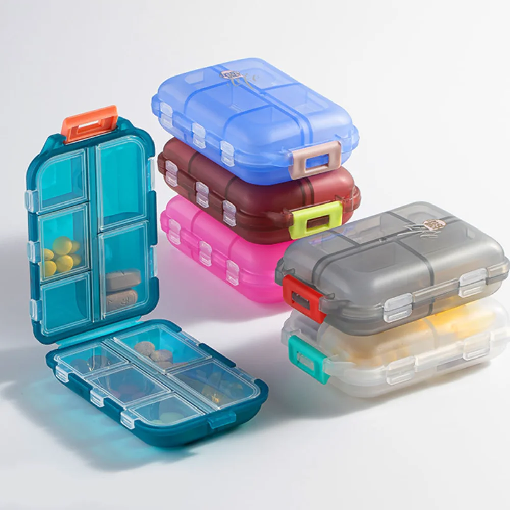 Neue 10-Gitter tragbare Reise Vitamin Pille Box Mini kleine Fälle Container Organizer Lagerung Tablet Medizin Pillen Fischöle Werkzeuge