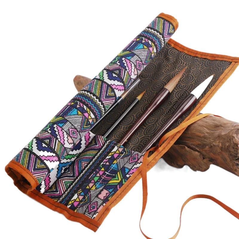 Brush Pencil Bag Pencil Pouch Chinese Aquarelle Calligraphy Brush Rolling Simple Portable Watercolor Brushes Holder Pencil Case