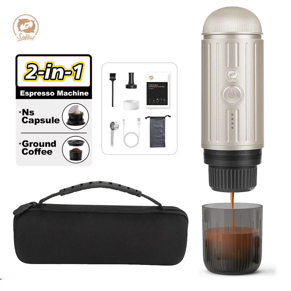 

Outdoor Travel Coffee Machine Wireless Electric Portable Expresso Coffee Maker Fit Capsule Ground Coffee with Travel Bag Camping