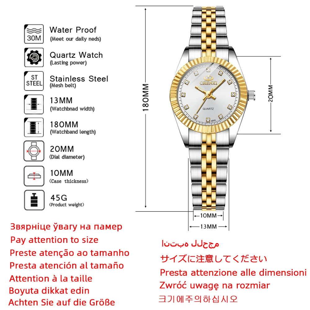 CHENXI Women Golden & Silver Classic Quartz Watch Female Elegant Clock Luxury Gift Watches Ladies Waterproof Wristwatch