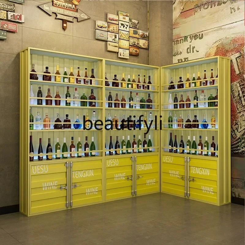 LXIndustrial Style Container Product Display Cabinet Display Rack Floor-standing Storage Decorative Wine RackSSS