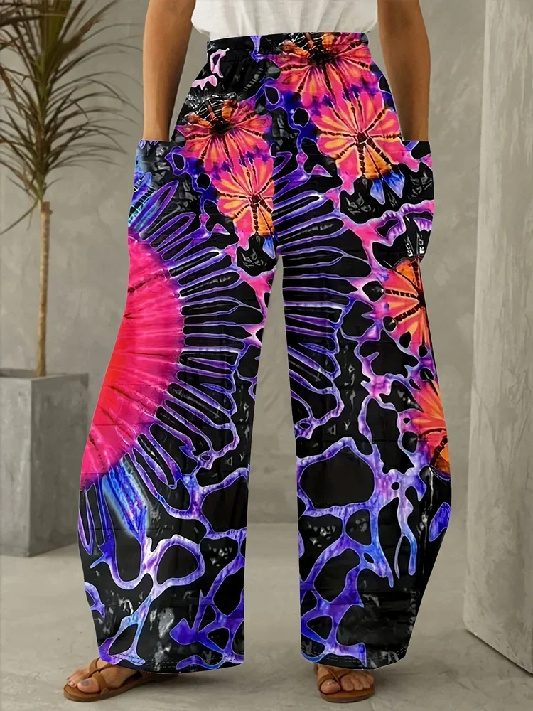 Plus Size 1XL-5XL Mode Kerst Afdrukken Vrouwen Pocket Lounge Broek Pyjamabroek Casual Losse Lange Wijde Pijpen Yoga Broek