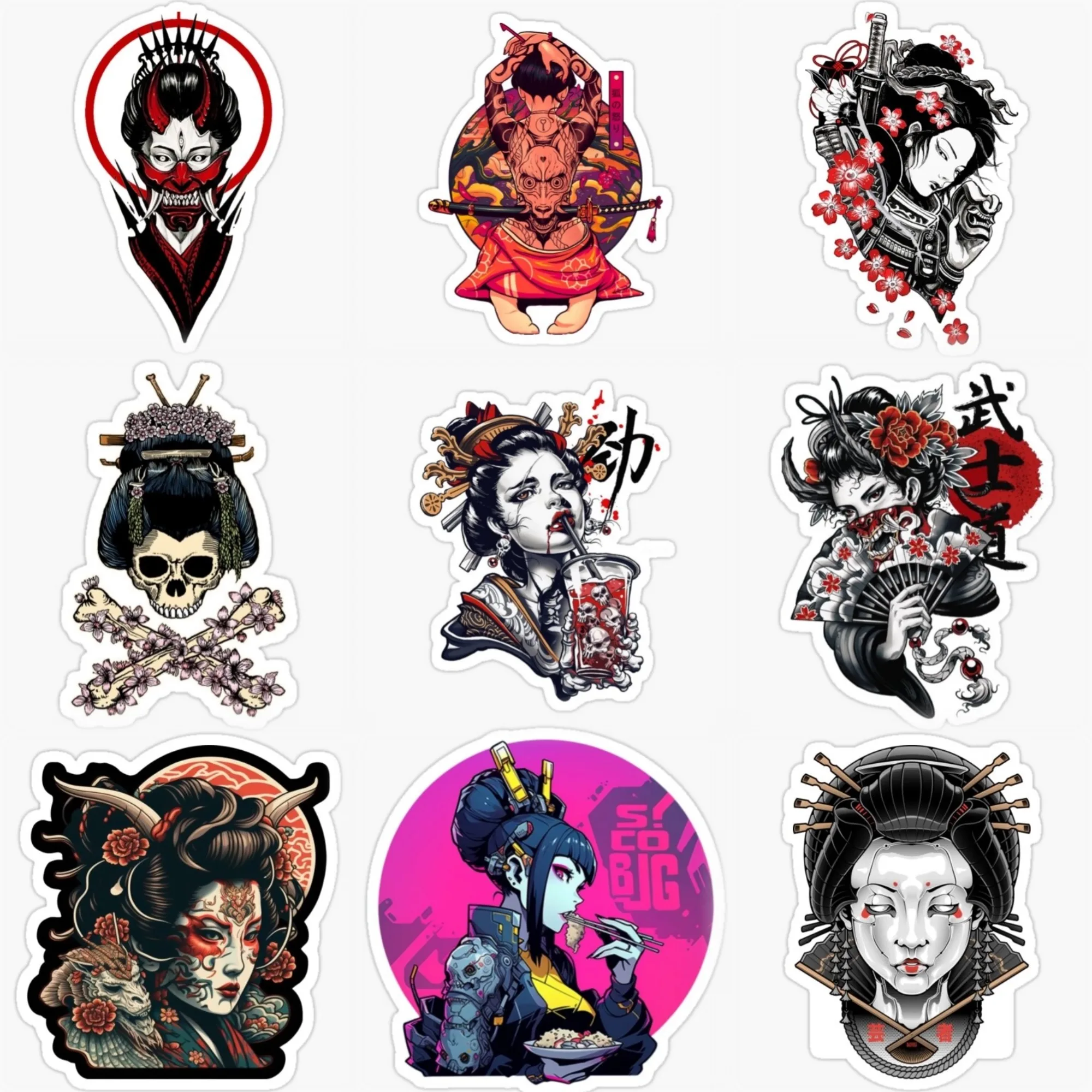 

Geisha Ghost Skull Creative Sticker for Decorate Car Truck Motorcycle Bicycle Helmet Window Fridge Wall Decal Accessorie