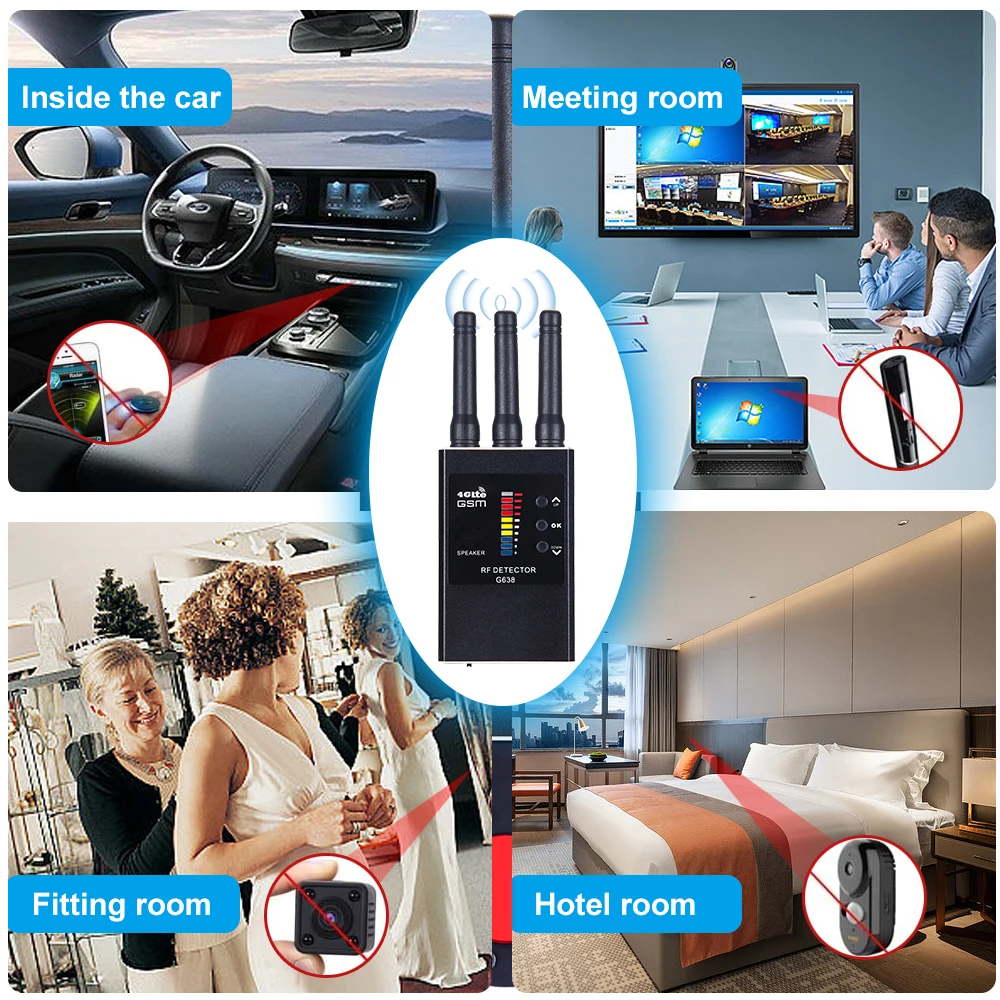 Anti-Spy Hidden Camera Detector G638 Multi-function GSM Audio Bug Finder GPS Tracker Lens Wireless RF Signal Detect Scanner