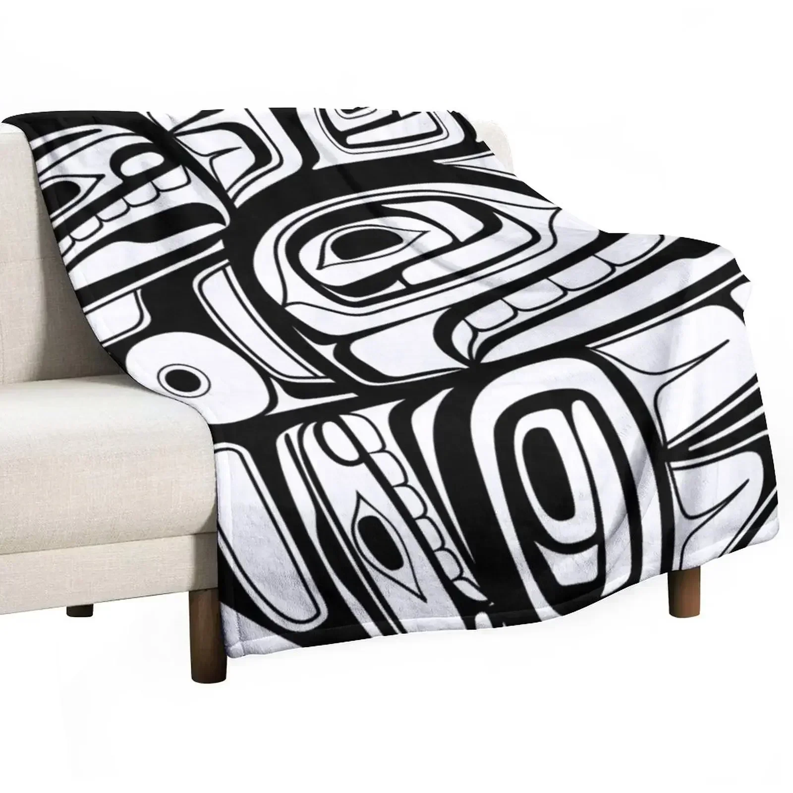 Orca Circle formline pendant native american salish blackfish Throw Blanket Warm Cozy Throw Blanket for Living Room Couch