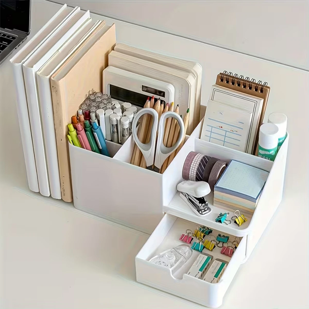 Minimalist Desk Caddy with Expandable File Sorter & Drawer, Multi-Purpose Organizer for Home & Office