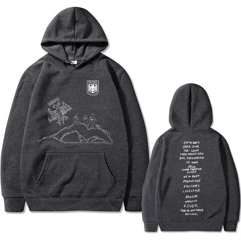 Rapper Kanye West Vultures Graphic Print Hoodie Male Fleece Cotton Hoodies Pullover Men Women Hip Hop Oversized Hoode Sweatshirt