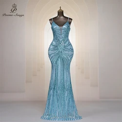 Sexy V-neck Blue sky Mermaid Evening Dress For Women Prom Dresses Maxi dress Party dress Beautiful Evening gowns robe de soiree