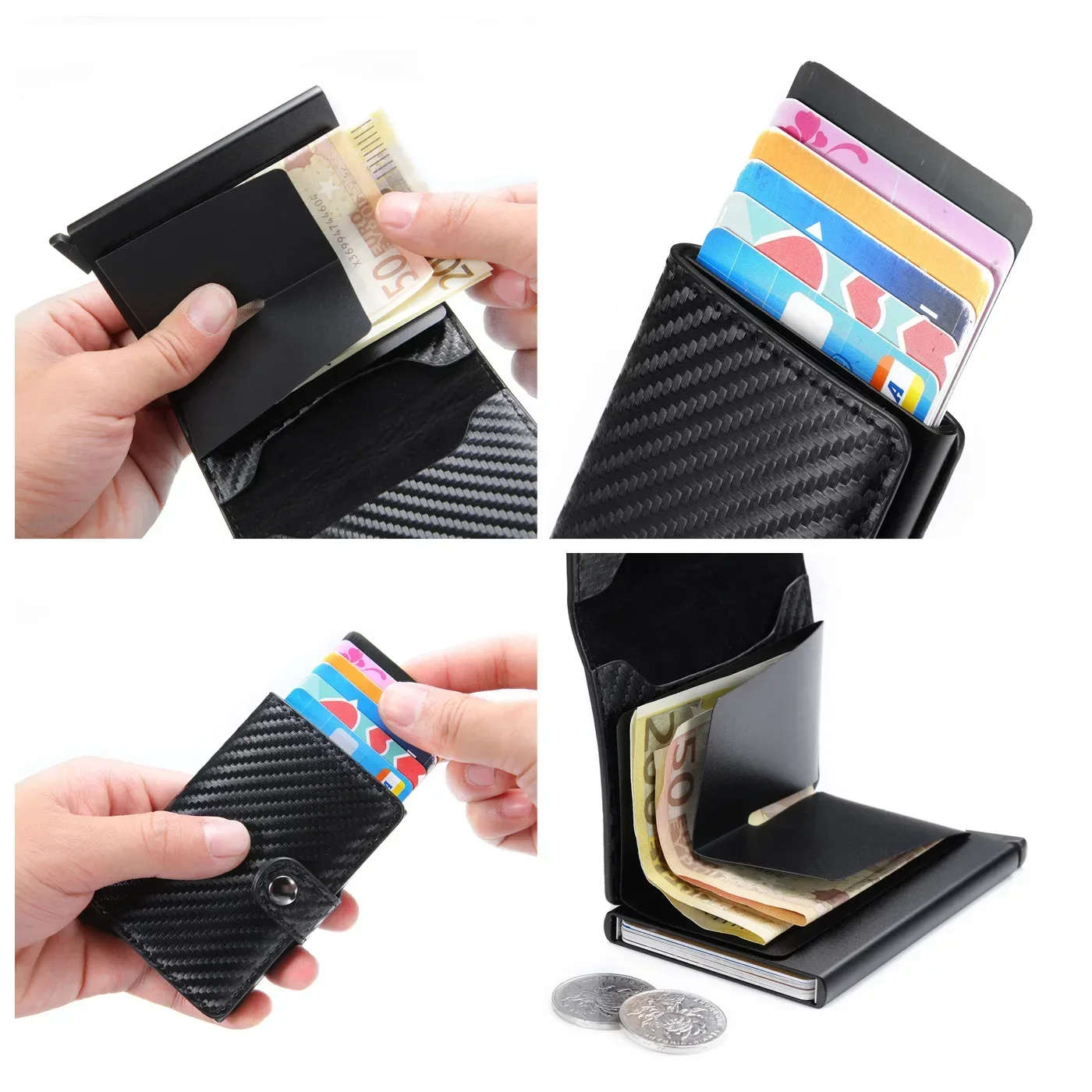 محفظة صغيرة رفيعة للرجال بحامل بطاقات RFID من ألياف الكربون، حافظة بطاقات ائتمان مضادة للسرقة مع حقيبة نقود، محفظة صغيرة سوداء للرجال