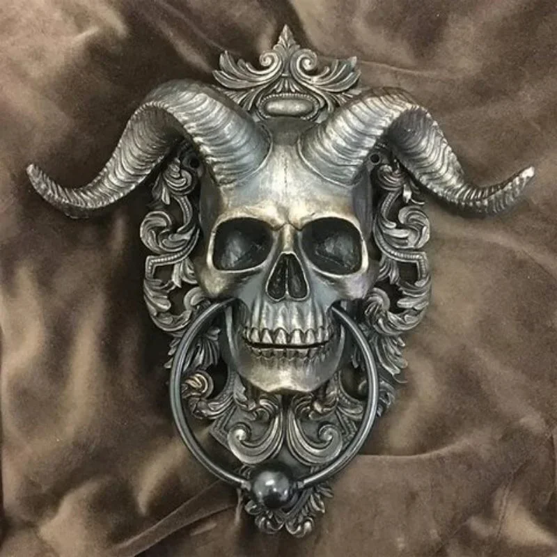 Baphomet Horned God Skull Hanging Door Knocker heavy Duty Gothic Door Knocker Demon Horned Skull Hanging Door Knocker