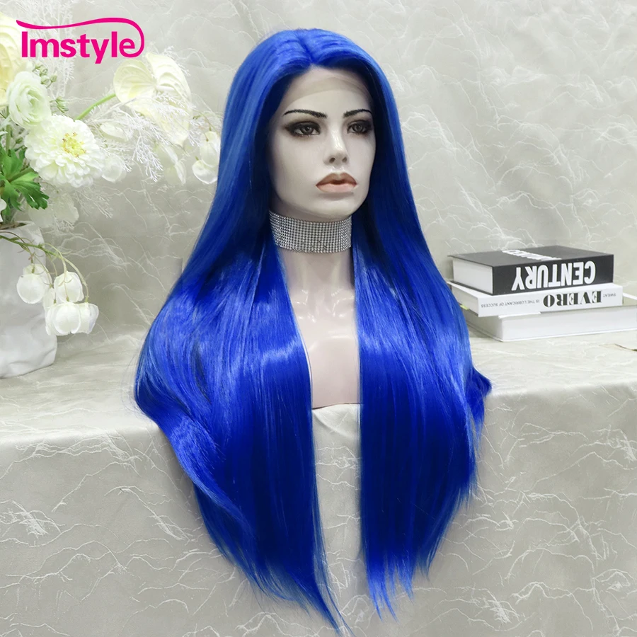 Imstyle Blue Wig Brown Synthetic Lace Front Wig Long Straight Hait Wigs For Women Heat Resistant Fiber Pink Cosplay Wig