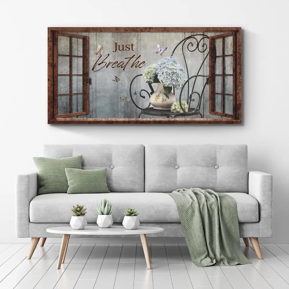 

Breathe Canvas Wall Art - Melancc Window Vintage Lower Vase Print for Home Decor, Entryway, Living Room, Bedroom, Kitchen, Patio
