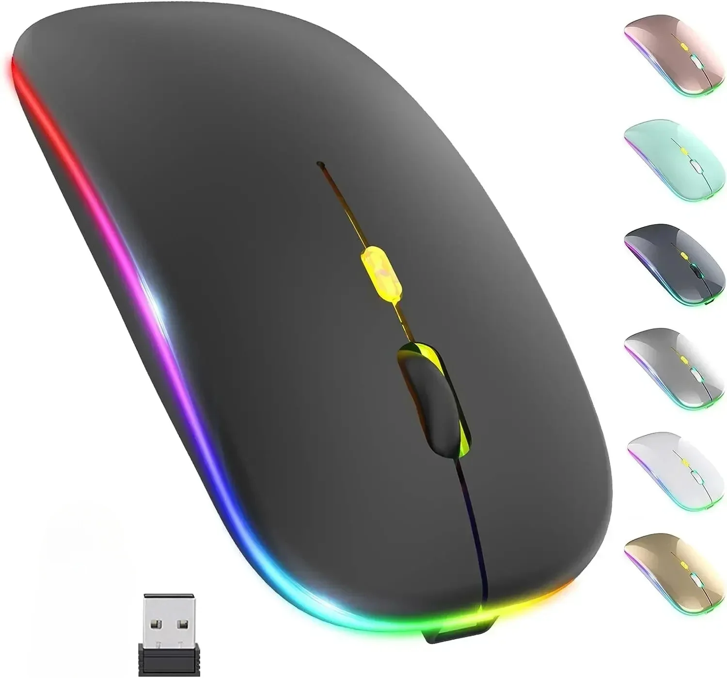 Mouse ergonômico sem fio para jogos, ratos silenciosos, LED retroiluminado, Bluetooth, RGB, recarregável, apto para laptop, PC