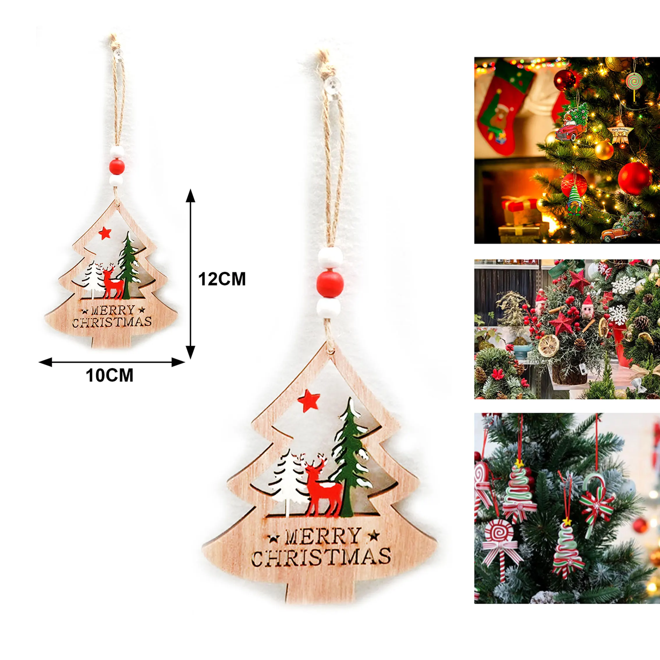 24 Pcs Christmas Tree decoration pendant Painted Christmas wooden ornaments Celebrate Christmas holiday decorations