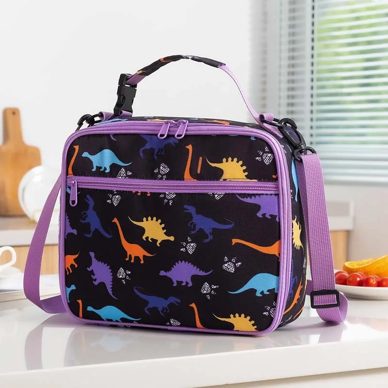 New Cartoon Printed Lunch Bag Women Cute Dinosaur Picnic Travel Thermal Breakfast Box Girls School Child Lunch Box Tote Food Bag