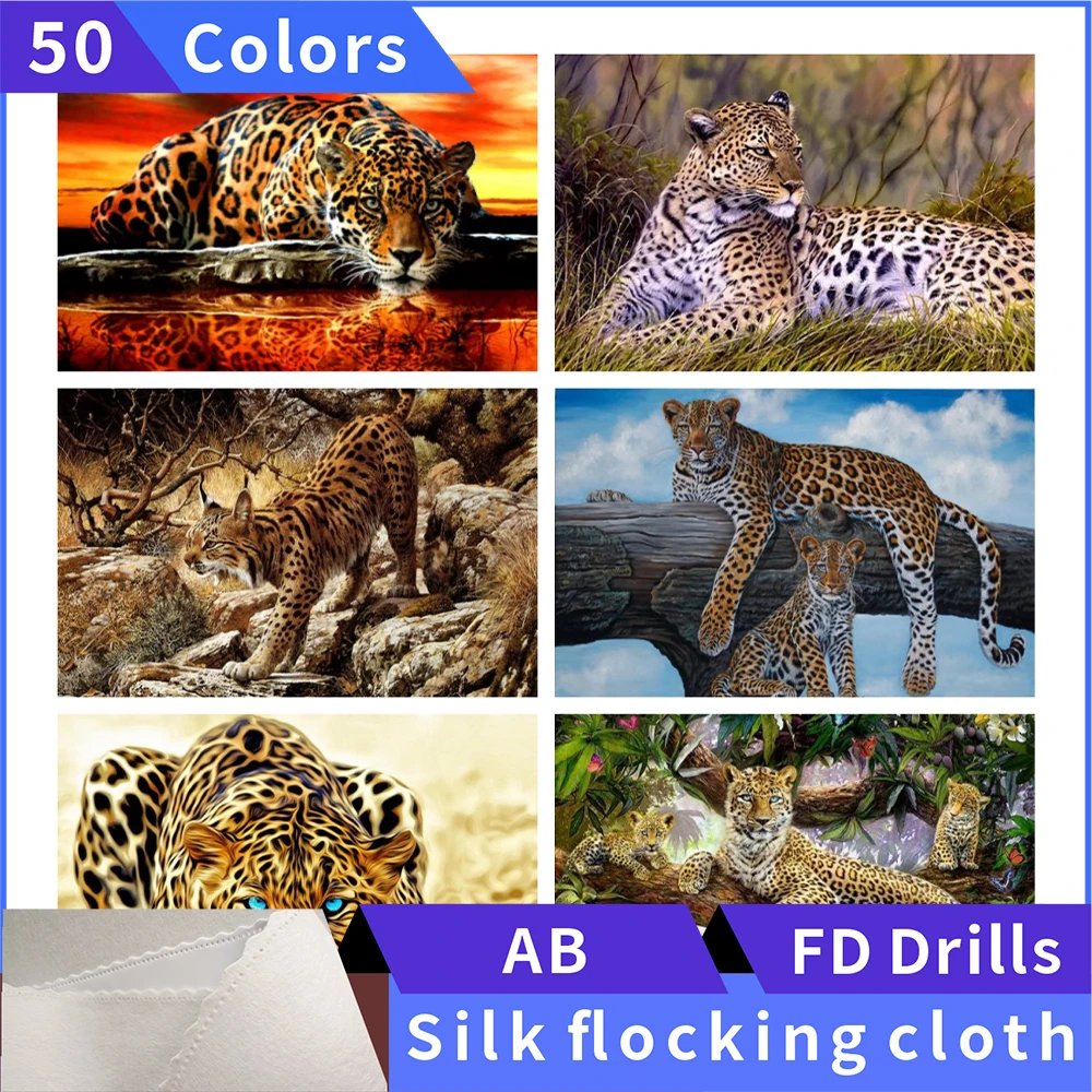 

50 Colors 5D Diamond Painting Leopard Silk Cloth Square Diamond Embroidery Rhinestone Diamond Mosaic Painting Cross Stitch