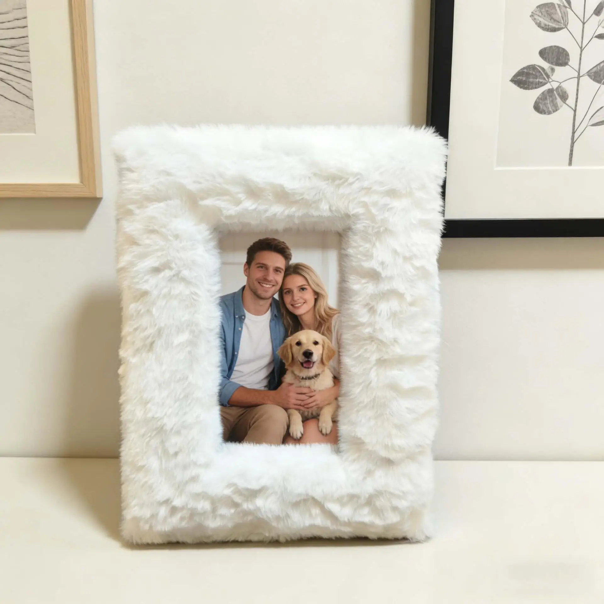 6/7/8 Inch White Plush Photo Frame Density Board - Imitation Rabbit Fur Picture Frame Fabric Photo Frame - Photo Holder
