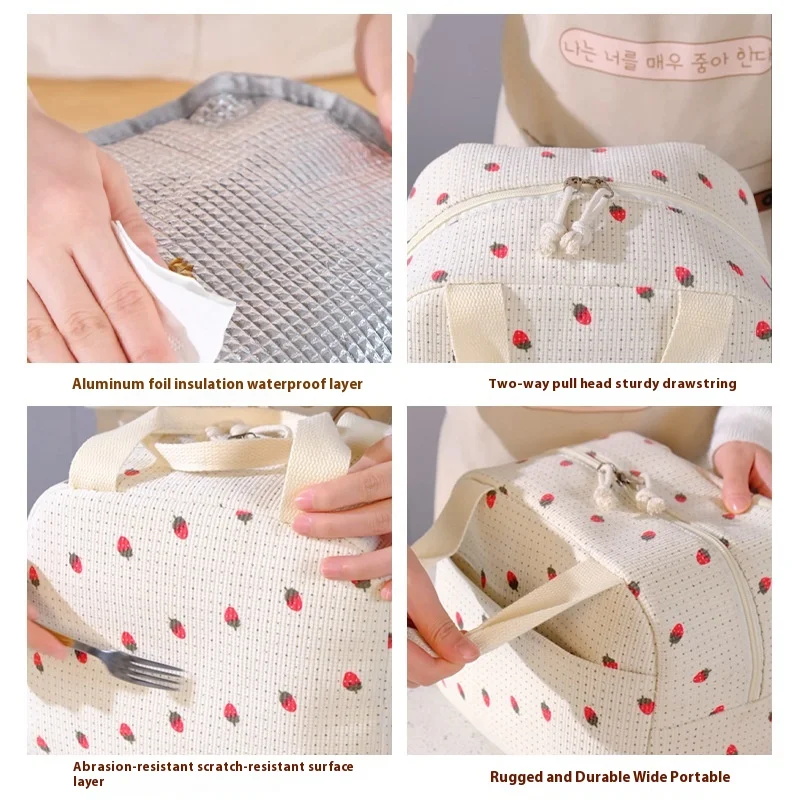 1 stücke Tragbare Thermische Lunch Box Tasche Floral Cord Mittagessen Tasche Gedruckt Lebensmittel Handtaschen Wasserdichte Büro Kühler Eis Isolierte Fall – Detail 4