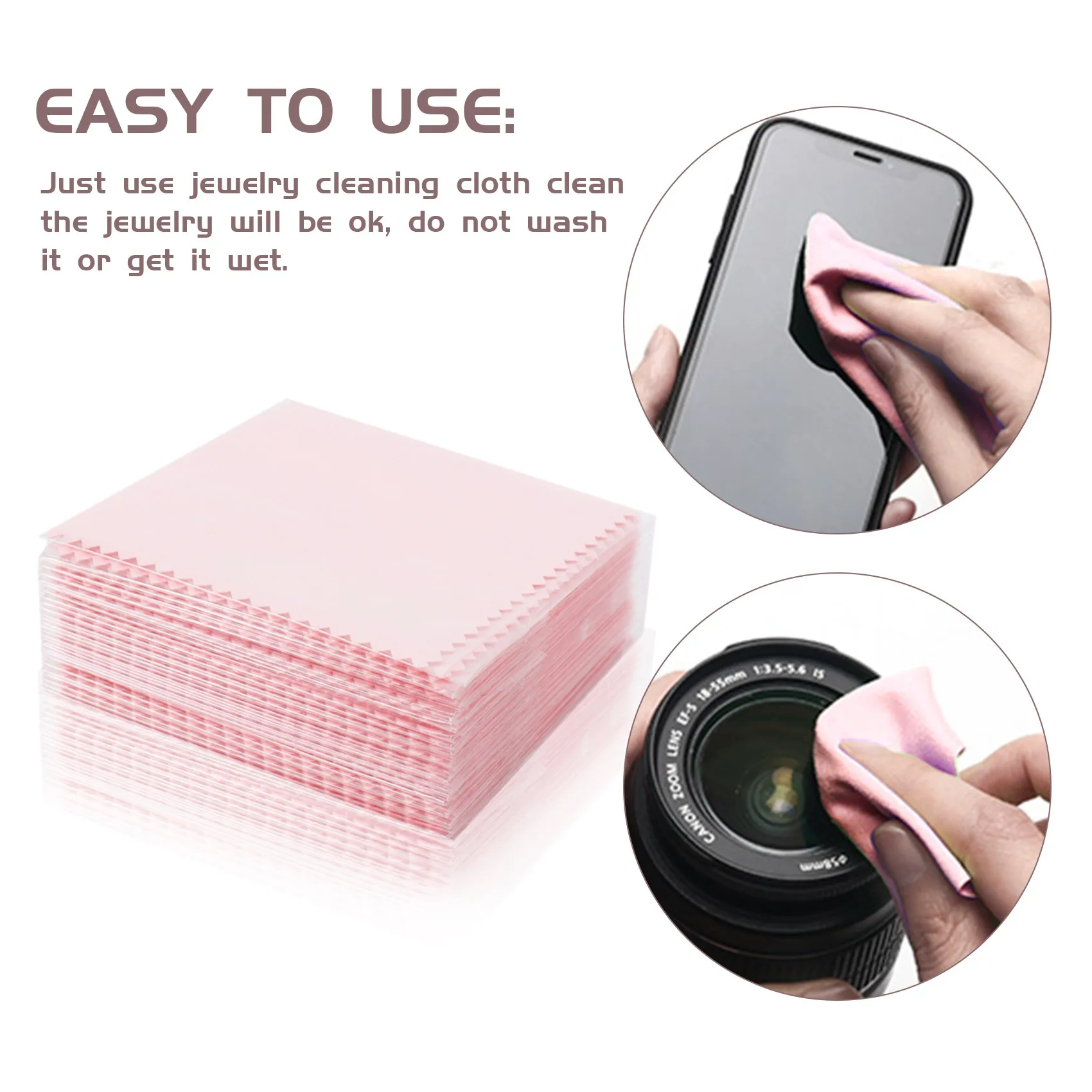 ジュエリークリーニングクロス、スターリングシルバー、ゴールド、ピンク用研磨クロス、50パック