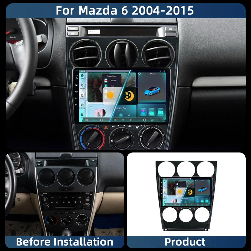 

Android 13 Carplay Auto For Mazda 6 2002 2003 2004 2005 2006 2007 2008 Car Radio Multimedia Player GPS Stereo 360 Camera WIFI+4G